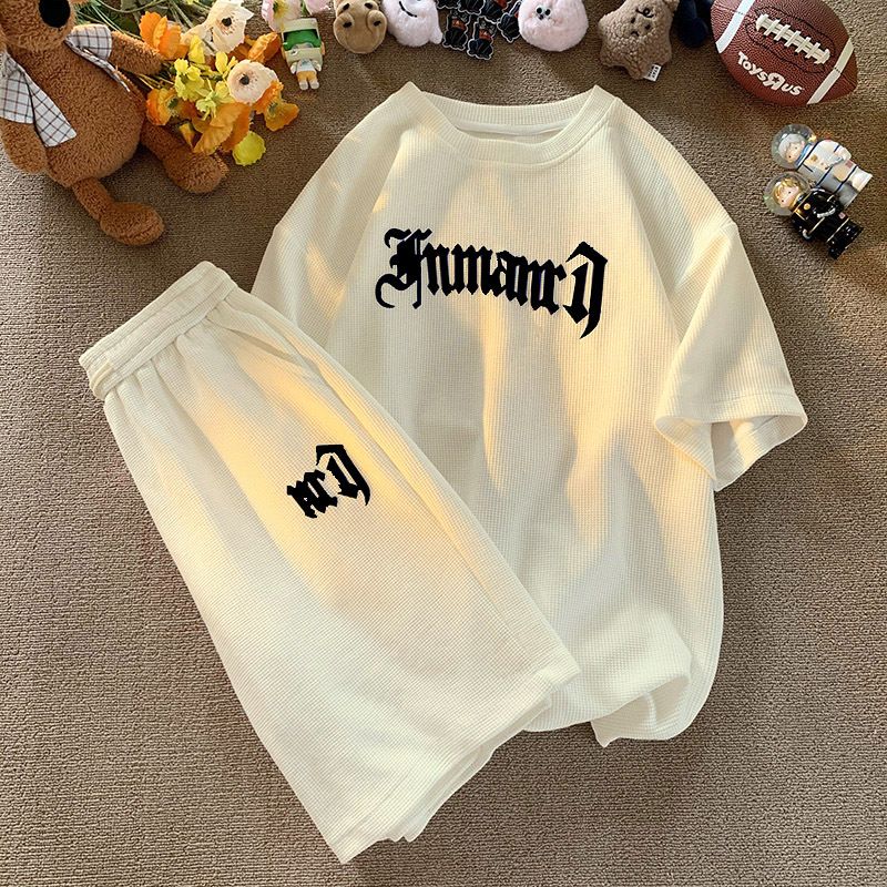 Men's Clothing Waffle Casual Sports Suit Men's Loose Breathable T Shirt Top Spring Summer Autumn Ice Silk Cool Short Sleeve_viptrois.com