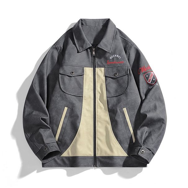 2025 Autumn New Men's American High Street Contrasting Color Splicing Leather Jacket Loose Teen Trend Coat_viptrois.com