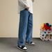 2024 Spring Streetwear Baggy Jeans Men Korean Fashion Loose Straight Wide Leg Hip-hop Pants Male Brand Clothing Black Light Blue_viptrois.com