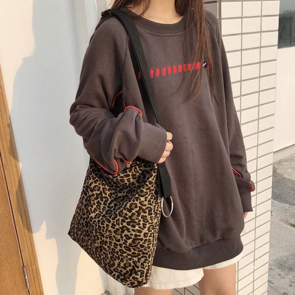 Women's Shoulder Bags Leopard Print Bag Vest Bag Female Tide Leopard Print Cloth Bag Leisure Fashion Students Shoulder Hand Canvas Bag._viptrois.com