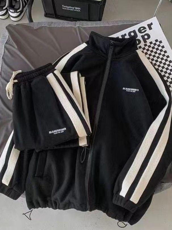 Juspinice Spring Autumn Two-piece Hooded Jacket Zipper Sweatshirt Pants Suit Y2K Street Casual Sports Suit Men Clothing_viptrois.com