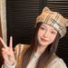 Plaid Cat Ear Beret For Women, Spring And Autumn, Face Slimming, Versatile Woolen Artist Hat, Warm Pumpkin Hat_viptrois.com