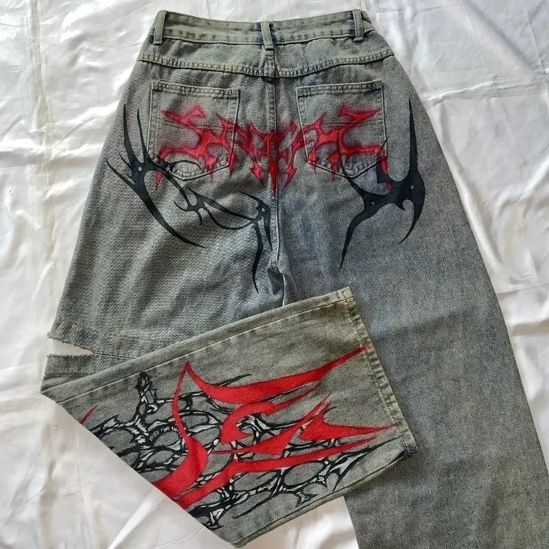 European And American Cross Border 2025 New Street Fashion Trendy Washed Retro Jeans For Men And Women Y2K Harajuku Wide Leg Pants_viptrois.com