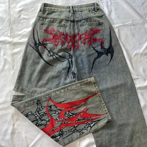 European And American Cross Border 2025 New Street Fashion Trendy Washed Retro Jeans For Men And Women Y2K Harajuku Wide Leg Pants_viptrois.com