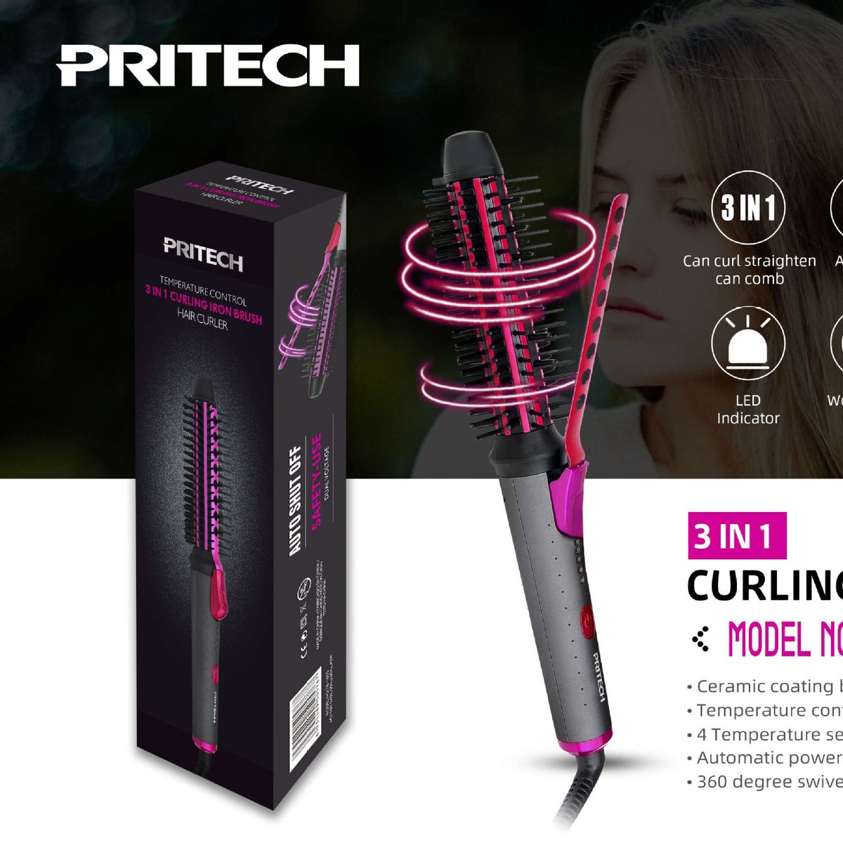 Hair Rollers Electric Fashionable Charging Curling Iron Fully Automatic Rotating Styling Portable Hairdressing Tool_viptrois.com