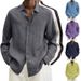 2026 Four Seasons Long-Sleeved V-Neck Casual Loose Buttoned Cotton-Linen Blouse Shirt For Men_viptrois.com