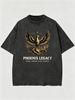 Summer Washed Cotton T-Shirt, Men's Phoenix Legacy Print, Retro Mythical Style, Casual Oversized Tee_viptrois.com