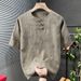 Men's Clothing Plus Size Linen Short Sleeved T Shirt Loose Casual Trend Half Sleeve T-Shirt_viptrois.com