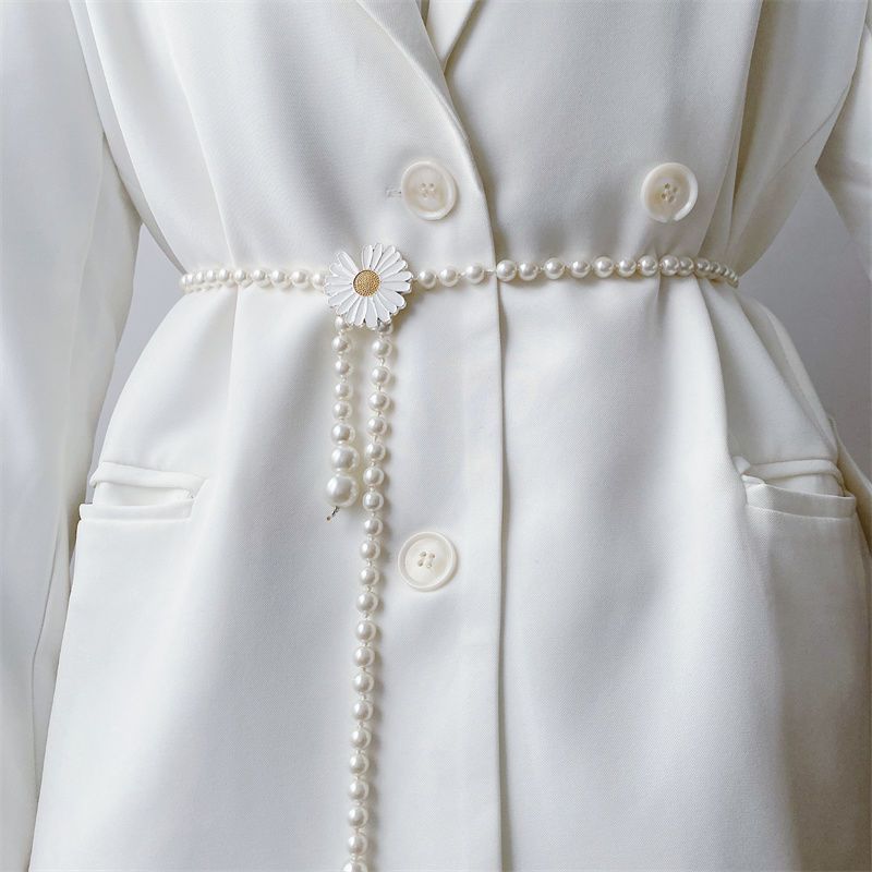 New Internet Celebrity Butterfly Alloy Handmade Pearl Waist Chain Fashionable and Versatile Dress Suit Girl's Thin Waist Belt_viptrois.com