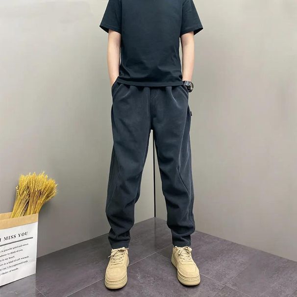 Autumn Hot-Selling Korean Fashion Loose Simple Comfortable High-Quality Men's Versatile Solid Color Straight-Leg Casual_viptrois.com