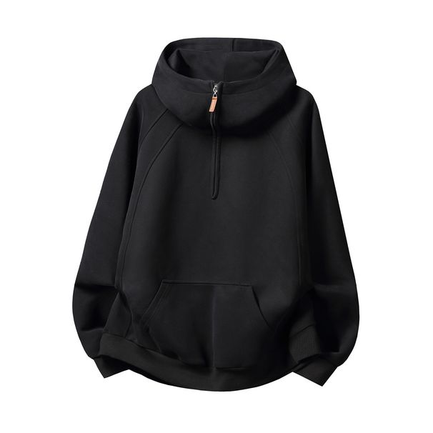 Monochrome Man- 3D Split Half-Zip For Men, Autumn And Winter New Heavyweight Thickened Half-Turtle Neck Raglan Sleeve Hoodie Jacket_viptrois.com