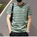 Short Sleeved Striped T-shirt Men's Summer Round Neck Pullover Casual Half Sleeved Top Artistic Youth Slim Fit Trend Base Shirt_viptrois.com
