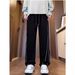 Men's Relaxed Fit Stripe Pants – Straight-Leg Drop Cuff Design For Casual & Street Style (White Grey/Grey/Black) – Polyester Wrinkle-Free Comfort_viptrois.com