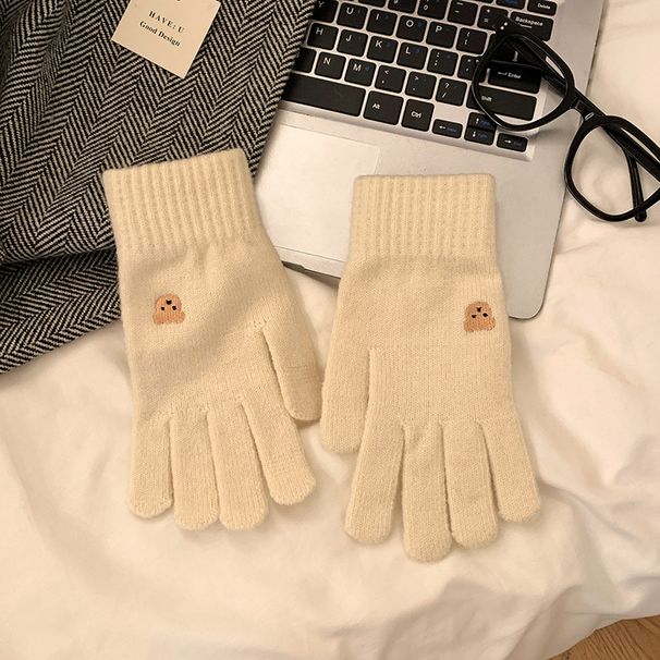 Cute Bear Fingerle Knitted Wool Glove Women, Autumn And Winter, New Windproof In Style, Warm Solid Color For_viptrois.com