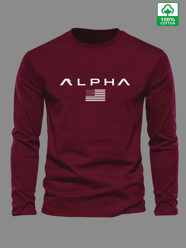 Men's Spring And Autumn Cotton Loose And Comfortable Versatile Letter Pattern Printed Round Neck Long Sleeve T-shirt Top_viptrois.com