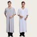 Men's Thobe – 7/4 Sleeve V-Neck Long Robe, Breathable Polyester, Modest & Comfortable (Sizes M-XL, White/Gray)_viptrois.com
