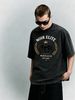 Vintage Washed T-Shirt, Men's Retro Black Panther & Gold Crown Graphic, Luxury Street Style, Casual Loose Tee_viptrois.com