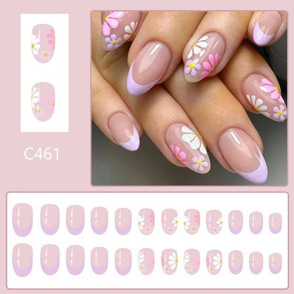 Wearing nail art finished short oval French nail art patch multicolor flowers fresh Joker European and American foreign trade 24 pieces_viptrois.com