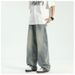 American Curved Knife Jeans Men's Trendy Washed Straight Casual Loose Wide Leg Long Pants Cleanfit_viptrois.com