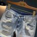Men's Clothing Fashion Hole Denim Shorts Shorts Thin Style Trendy Fashion Heavy Washed Shorts_viptrois.com