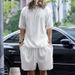 2024 European And American Summer Men's Clothing Solid Color Large Size Loose Suit Short-sleeved Shorts Solid Color Casual Suit Men_viptrois.com
