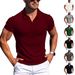 Men Turn Down Collar Short Sleeve Slim T-shirts Summer Male Solid Knitted Tee Tops_viptrois.com