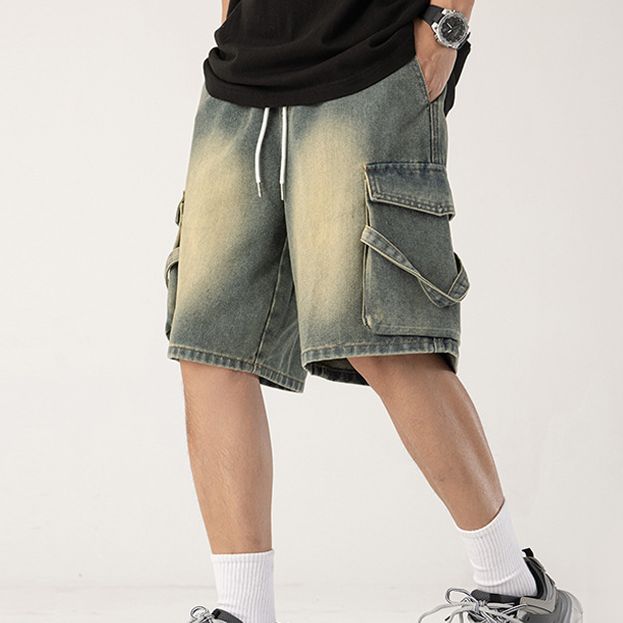 Men's Clothing Denim Shorts Personality Lanyard Loose Casual Loose Large Size Wide Leg Pants_viptrois.com