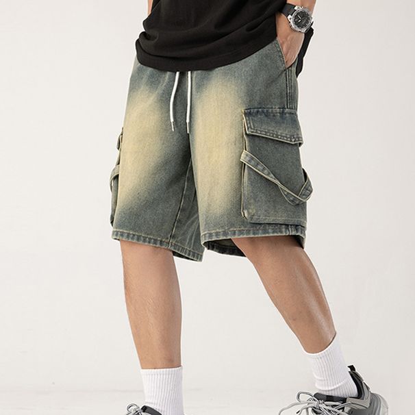 Men's Clothing Denim Shorts Personality Lanyard Loose Casual Loose Large Size Wide Leg Pants_viptrois.com