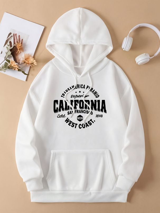 Men's Autumn And Winter Casual Fashion Loose Hooded Sweatshirt California Classic Letter Print Warm Long Sleeved Pullover_viptrois.com
