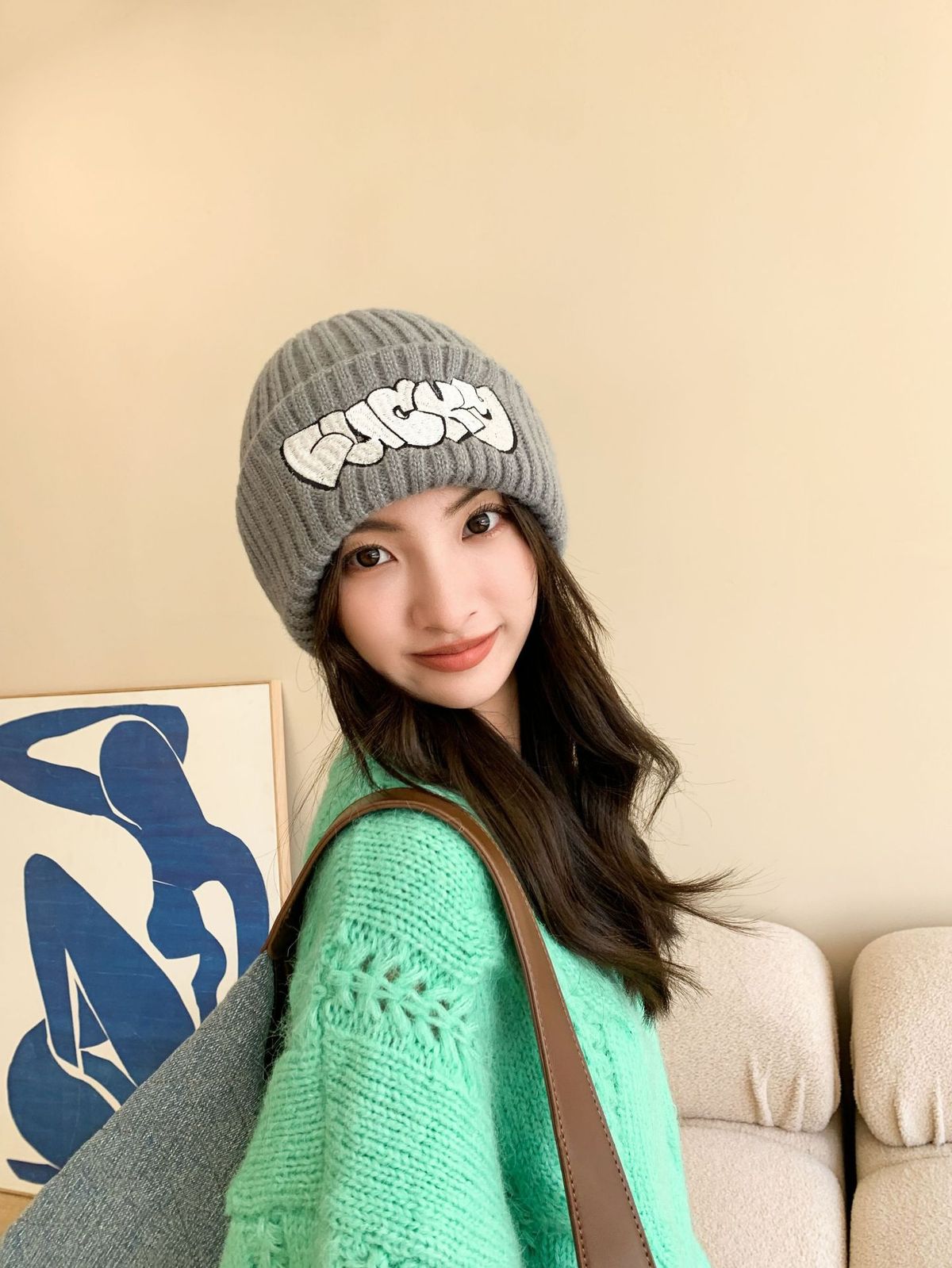 Instagram style woolen with simple letters embroidered warmth ear protection, versatile knitted autumn and winter, hat_viptrois.com