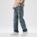 Men's Clothing New Retro Washed Hole Jeans Men's Casual Versatile Loose Straight Wide Leg Pants Handsome Style_viptrois.com