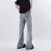 Men's Clothing High Street Cleanfit Washed Distressed Jeans Men's Slim Straight Flared Light Blue Pants_viptrois.com