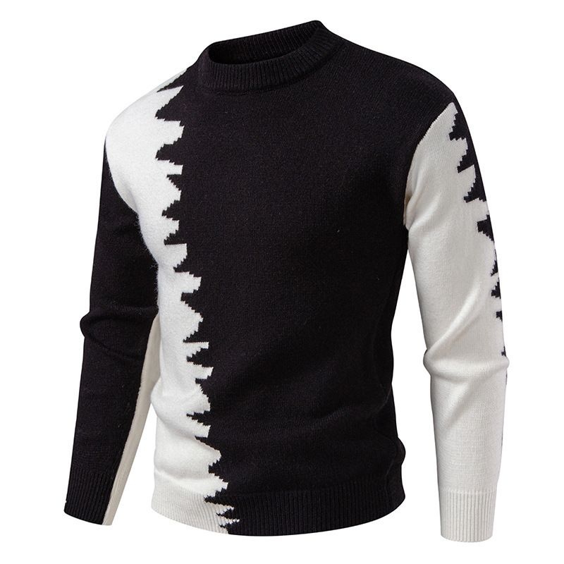 Men's Casual Color Block Round Neck Long Sleeve Knit Sweater - Autumn Winter Fashion Pullover For Youth_viptrois.com