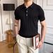 Men's Slim Fit Polo Shirt Summer Light Luxury Striped Lapel Short Sleeved Business Casual Handsome Knitted T-Shirt_viptrois.com