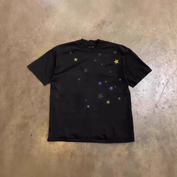 Galaxy Stars Print T-Shirt - Y2k Oversized Streetwear Tee, 250gsm Heavyweight Cotton Alternative Fashion Top Celestial Aesthetic Clothing_viptrois.com