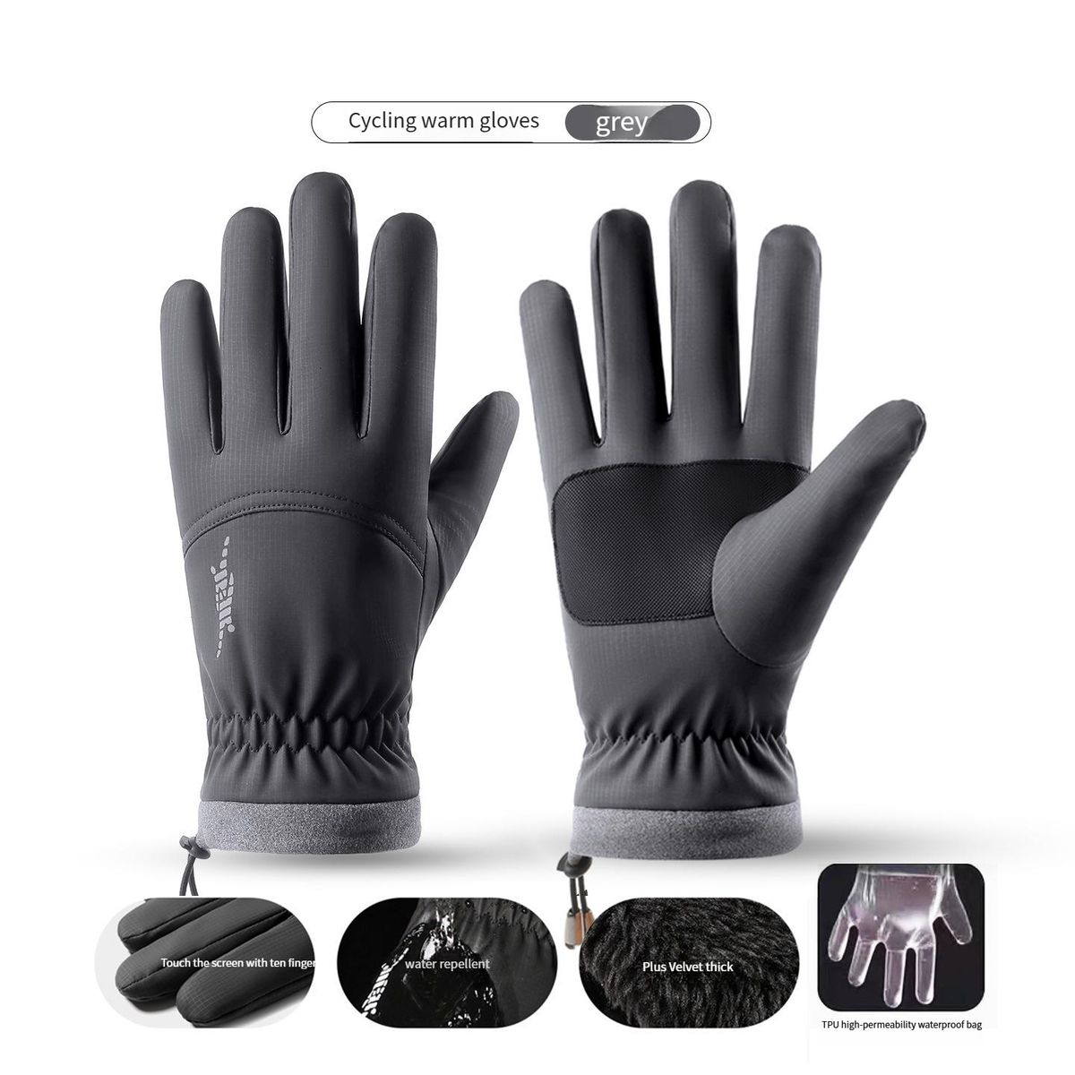 Men's Gloves Ski Gloves Waterproof TPU Waterproof Bag Plus Velvet Thickened Cycling Cold Proof Warm Gloves_viptrois.com