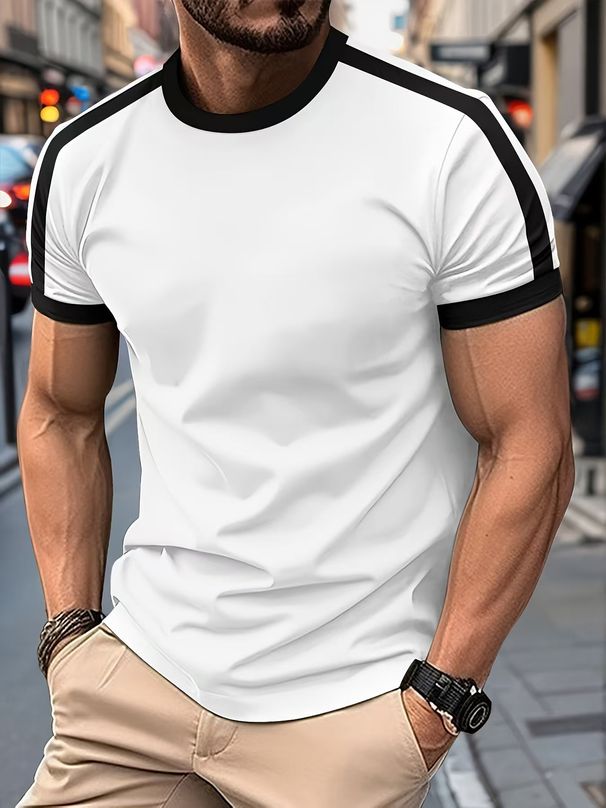 The 2025 Summer New European-style Men's Short-sleeved T-shirt With Contrasting Colors For Sports And Fitness_viptrois.com