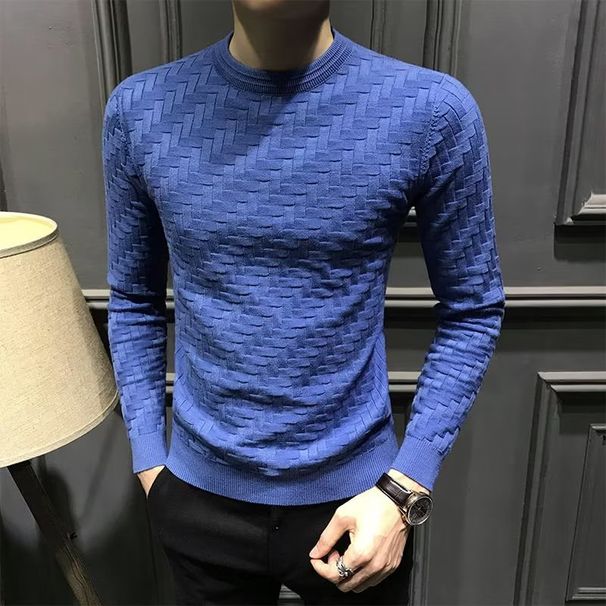 Men's Clothing Light Luxury Jacquard Knitted Autumn And Winter High End Slim Fit Casual Round Neck Long Sleeve Bottoming Shirt_viptrois.com