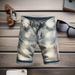 Vintage Washed Floral Printed Denim Shorts For Men, Loose Fit Straight Leg 5-Pocket Mid-Thigh Casual Shorts_viptrois.com