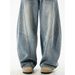 Split Structure Retro Washed Scimitar Jeans For Men, Autumn Style, Trendy Brand, Loose Fit, Casual Straight Long Pants_viptrois.com