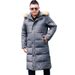 Men's Clothing Extra Long Down Coat For Big & Tall, 700 Fill Power White Duck Down, Waterproof Winter Jacket With Fox Fur Collar, Black & Grey_viptrois.com