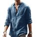 New Men's Autumn Solid-color Casual Stand-up Collar Long-sleeved Shirt Linen Carsweater._viptrois.com