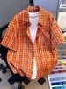 2025 Summer Thin Plaid Short Sleeve Shirt Men's All Match Loose Casual Trendy Sports Teenager Shirt_viptrois.com