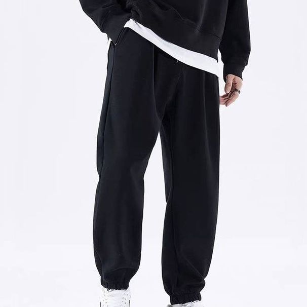 Korean-Style Straight-Leg Sweatpants For Men – 95% Polyester High-Waisted Relaxed Fit Pants (Lightweight, Minimalist, Drawstring Waist, Black/Grey)_viptrois.com
