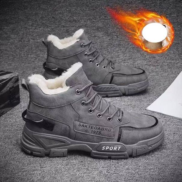 Men's Winter Work Boots High Top Casual Shoes With Fleece Lining, Waterproof Anti-Slip Rubber Sole For Outdoor Snow Hiking_viptrois.com