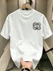 100% Cotton Men Casual T-shirt Interlocking Geometric Pattern Print Crew Neck Short Sleeve Daily Streetwear Top_viptrois.com