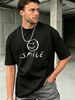 Streetwear Style T Shirt Smile Graphic Design Cotton Blend Fabric Men Casual Wear_viptrois.com