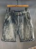 Men's Clothing Designer Style Heavy Craftsmanship Scratched Washed Trendy Brand Denim Shorts Men's Thin Pants 2025 Loose Shorts_viptrois.com