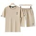 Summer Men's Casual Stylish Two-Piece Set Short Sleeve T-Shirt And Shorts Embroidered Trendy Cotton for Young And Middle-Aged_viptrois.com