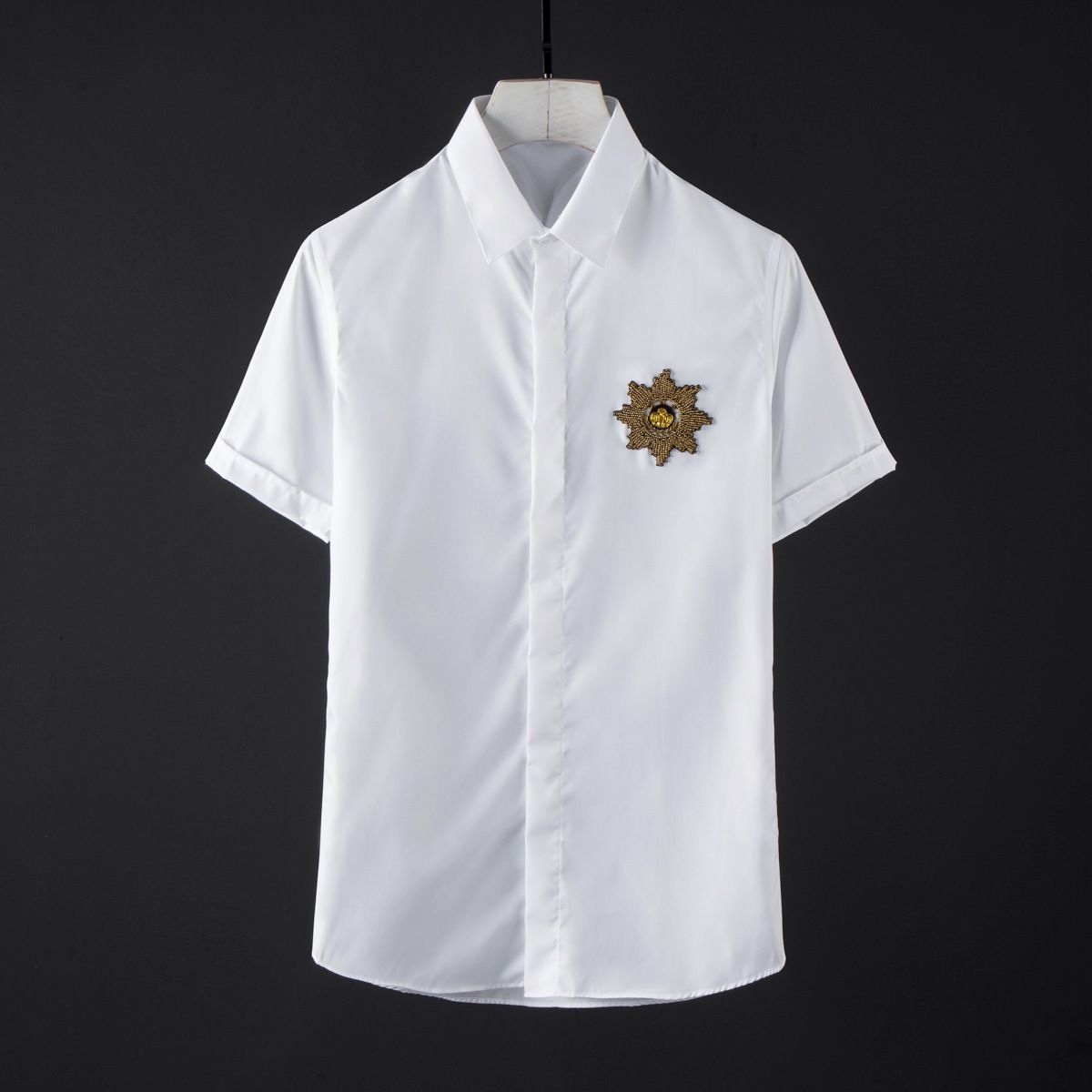 Indian Silk Short Sleeve Shirt Handmade Sunflower Pattern Casual Modern White Wrinkle Free Shape Setting Factory Direct Supply_viptrois.com